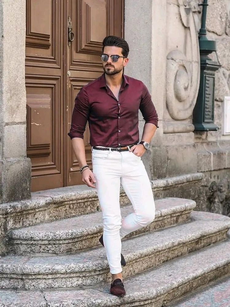 Combo White pant and Maroon shirt shinny