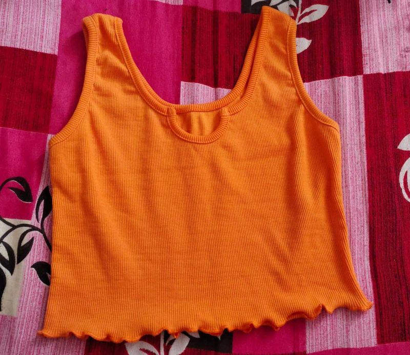 Orange Ribbed Crop Tank
