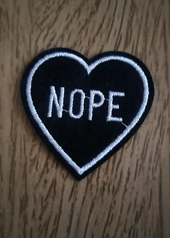 Iron On Applique/Patch- Nope, Black Hear