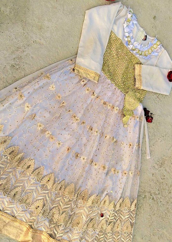 Embroidered Anarkali Dress With Golden Design