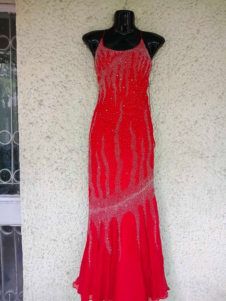 Red Embellished CUT DANA Gown Dress