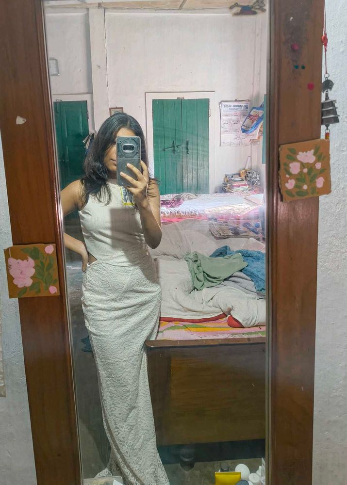 Style Cast White Maxi Dress + Necklace + Earrings