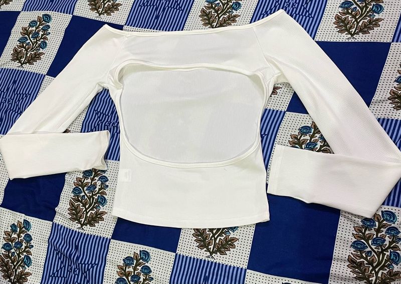 White Off Shoulder Backless Top