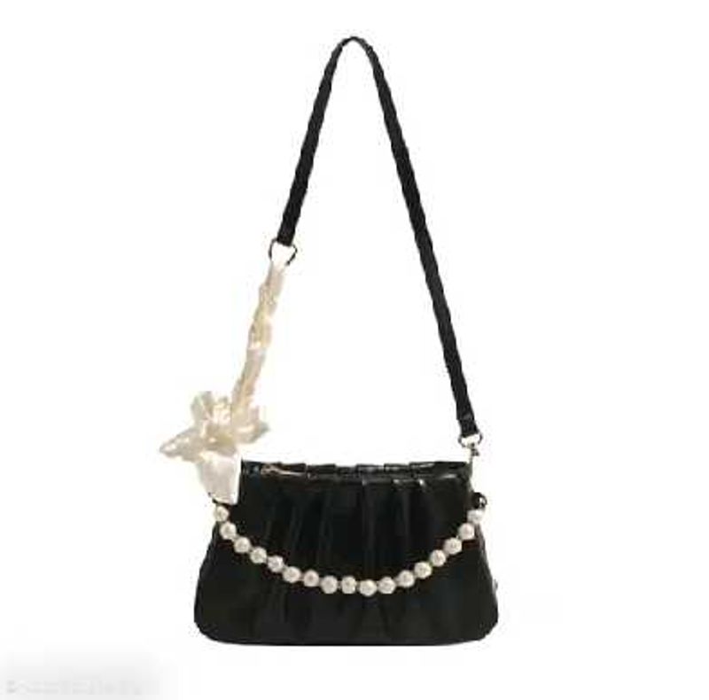 Elegant Black/white Pearl Embellished Bag