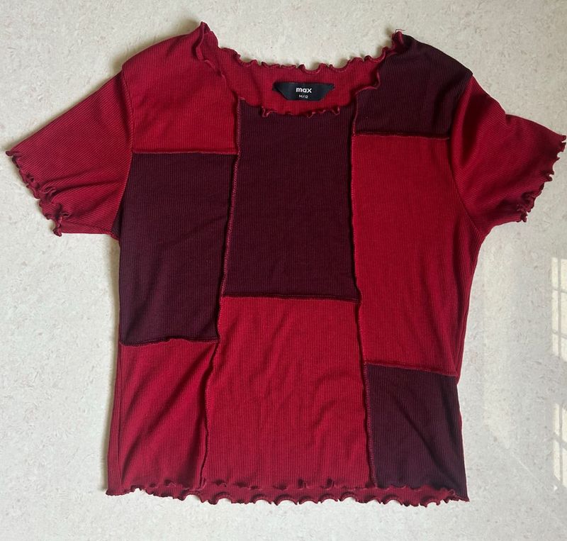 Patchwork Ruffle Trim Top