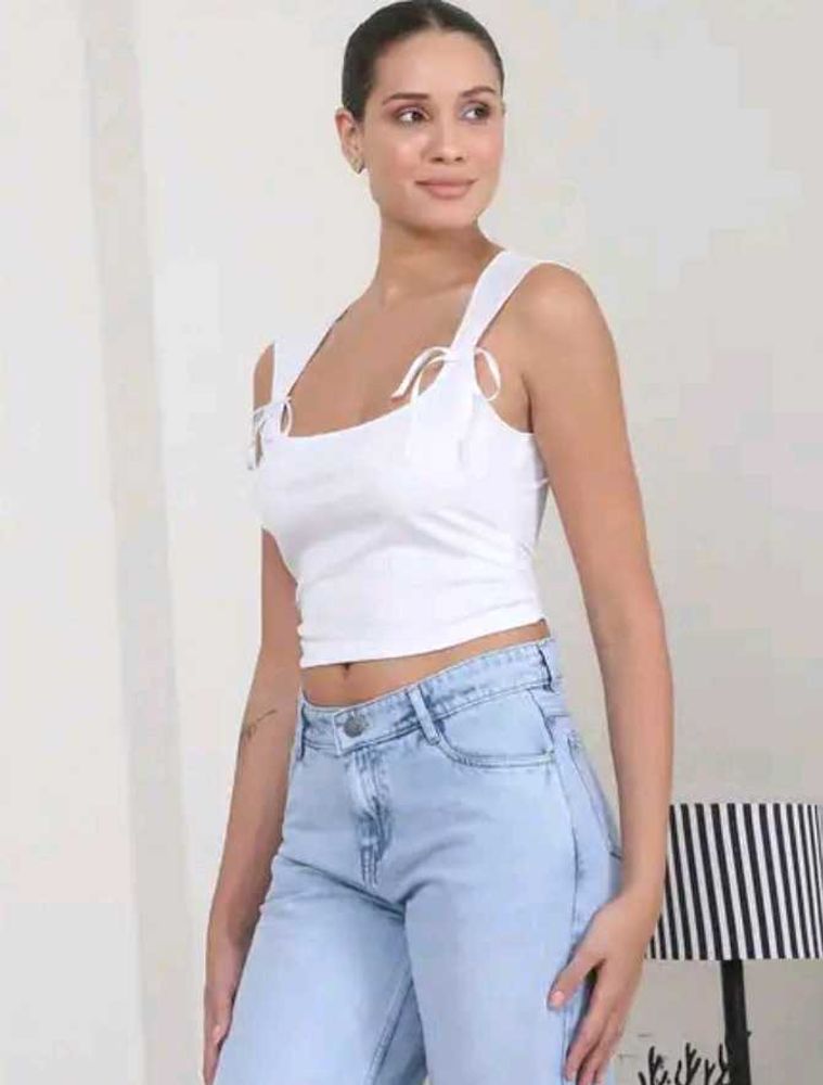 White Sleeveless Crop Top