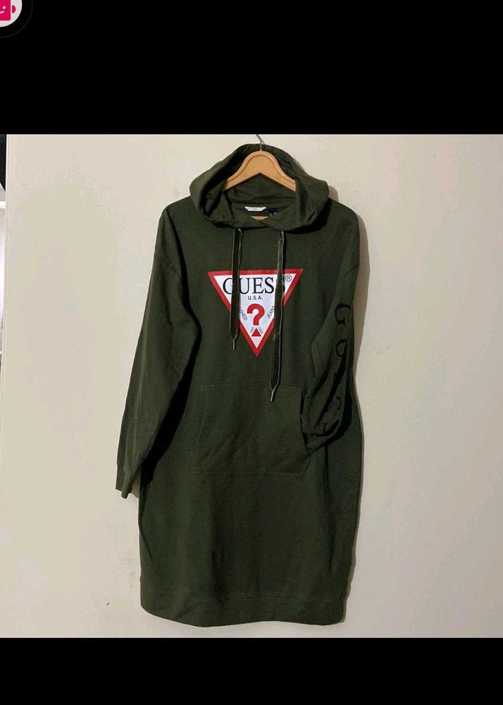 Guess Hoodie Long. Olive Green Colour