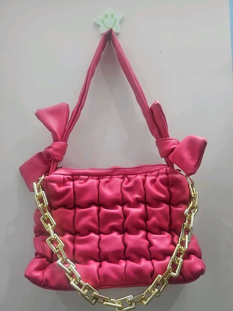 Pink Ruched Chain Bag