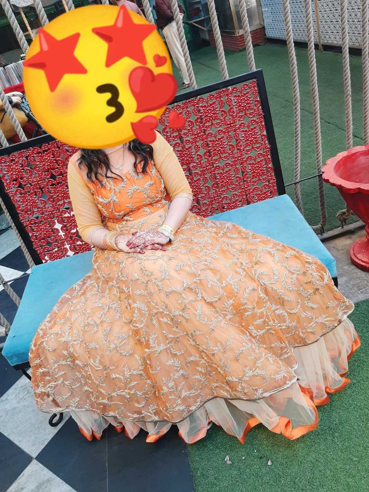 Orange Embellished Anarkali Gown