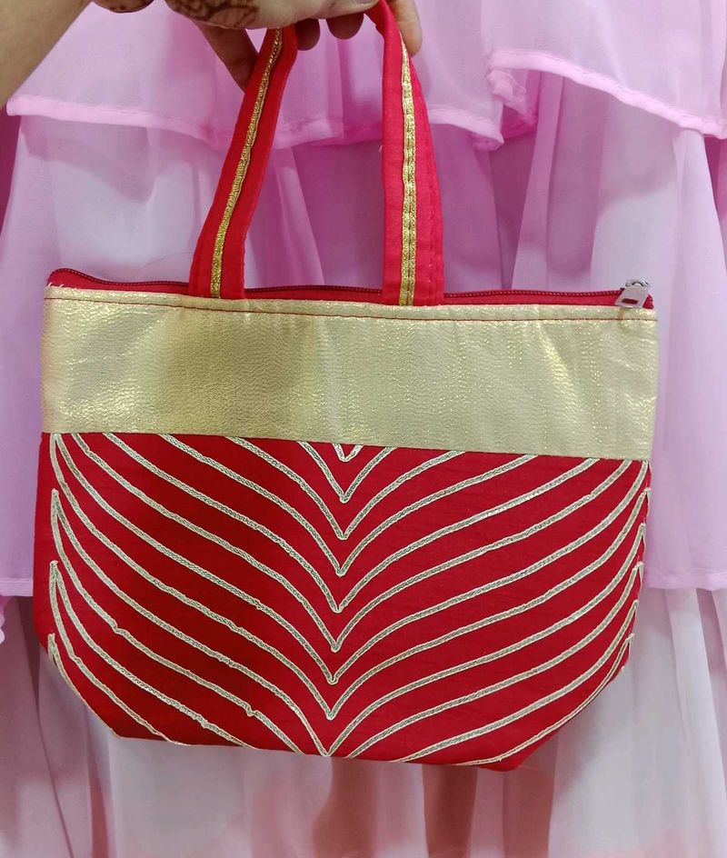 Red &amp; Gold Embellished Handbag