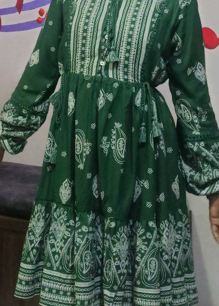Boho Green Print Dress