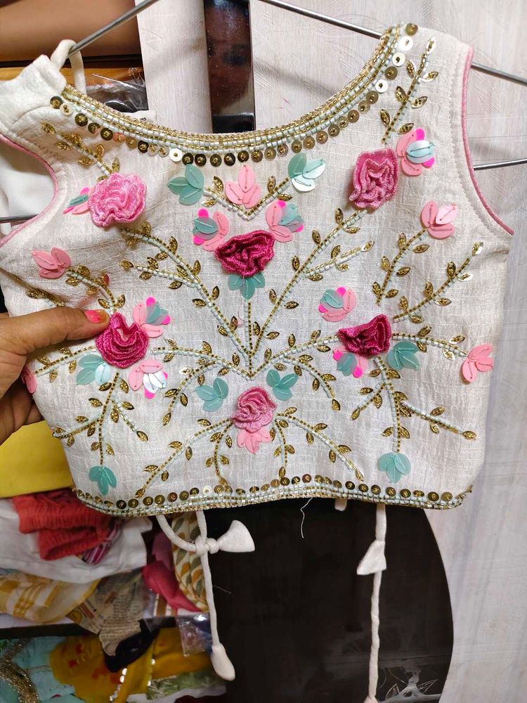 Beautiful lehnga with flowers multi colour