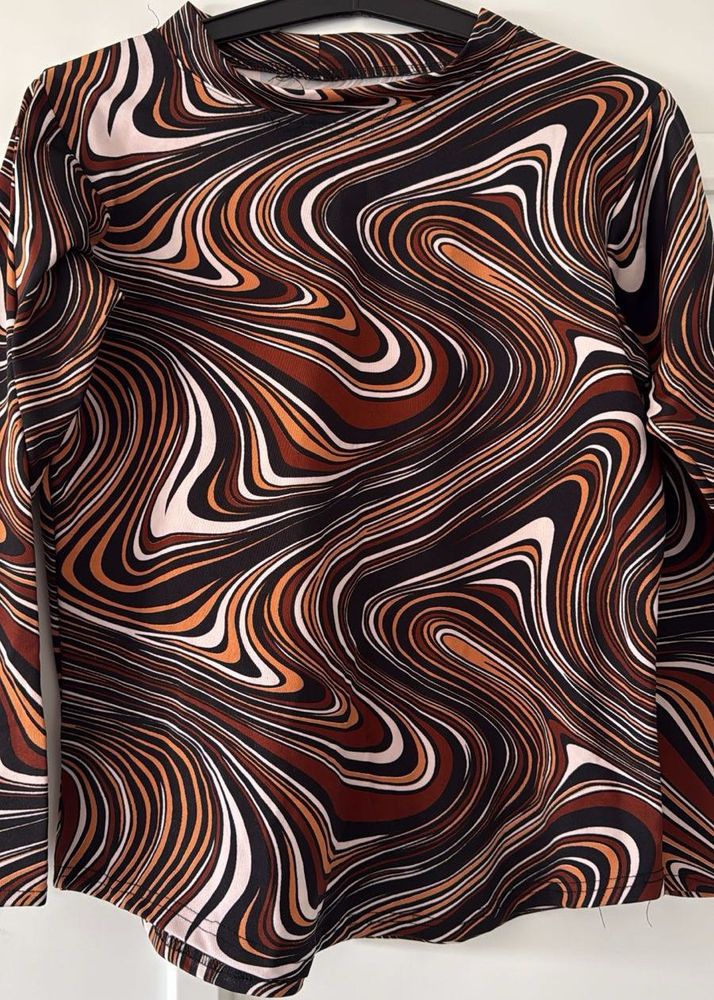 Retro Swirl Print Long Sleeve Top, Bust-36/34/38
