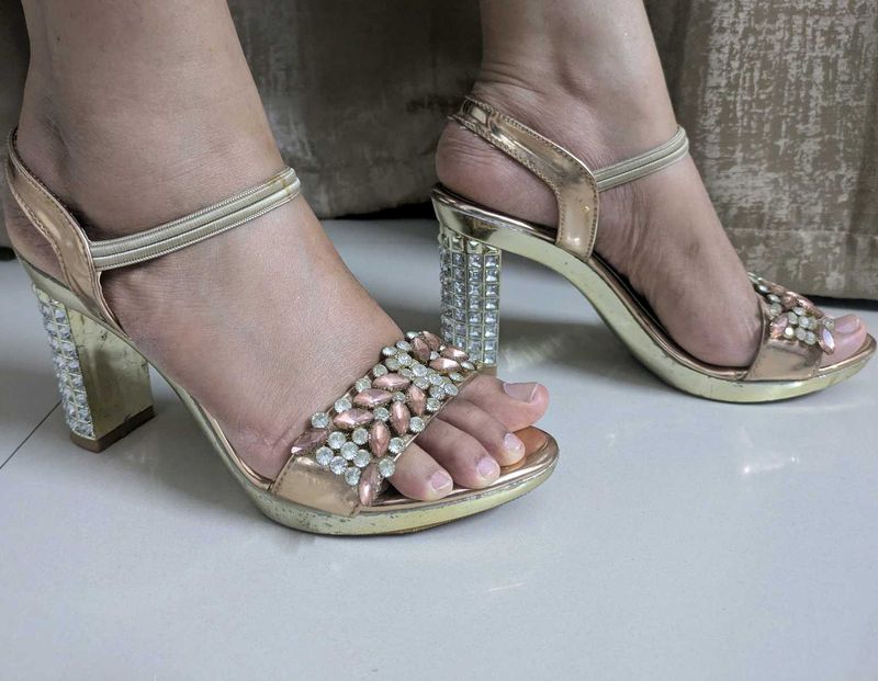 Gold Heels with Embellishments