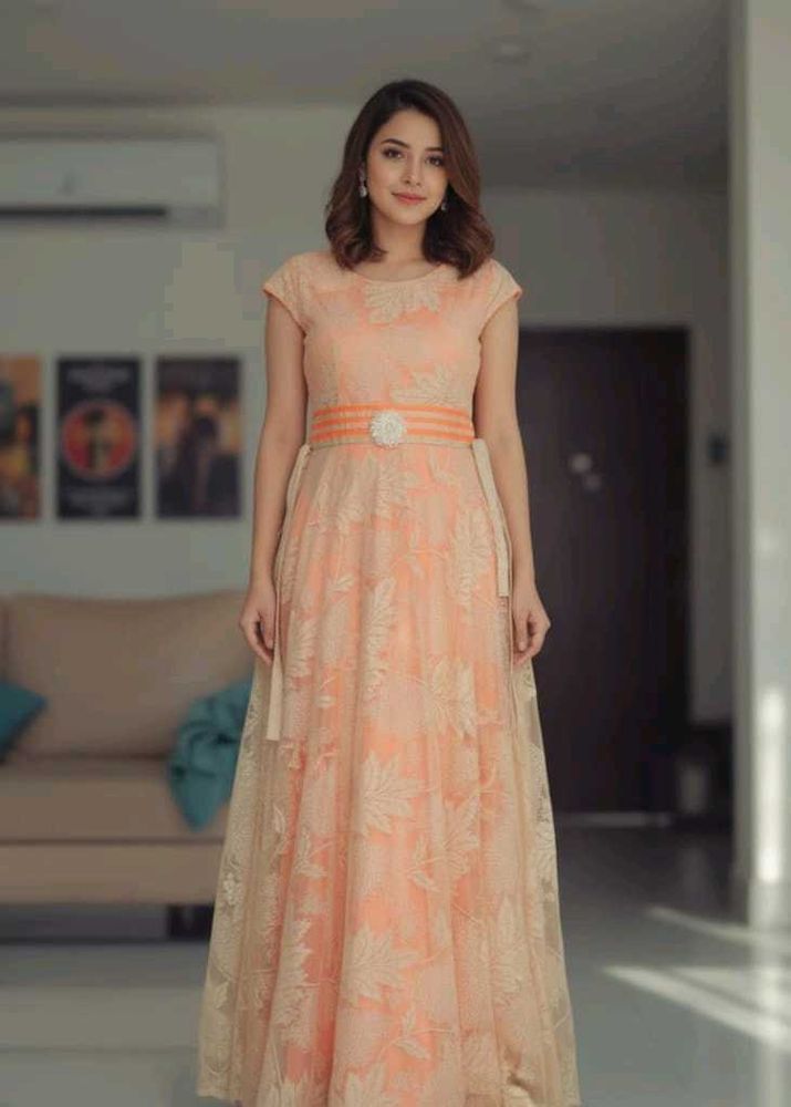 Elegant orange Ethnic Gown