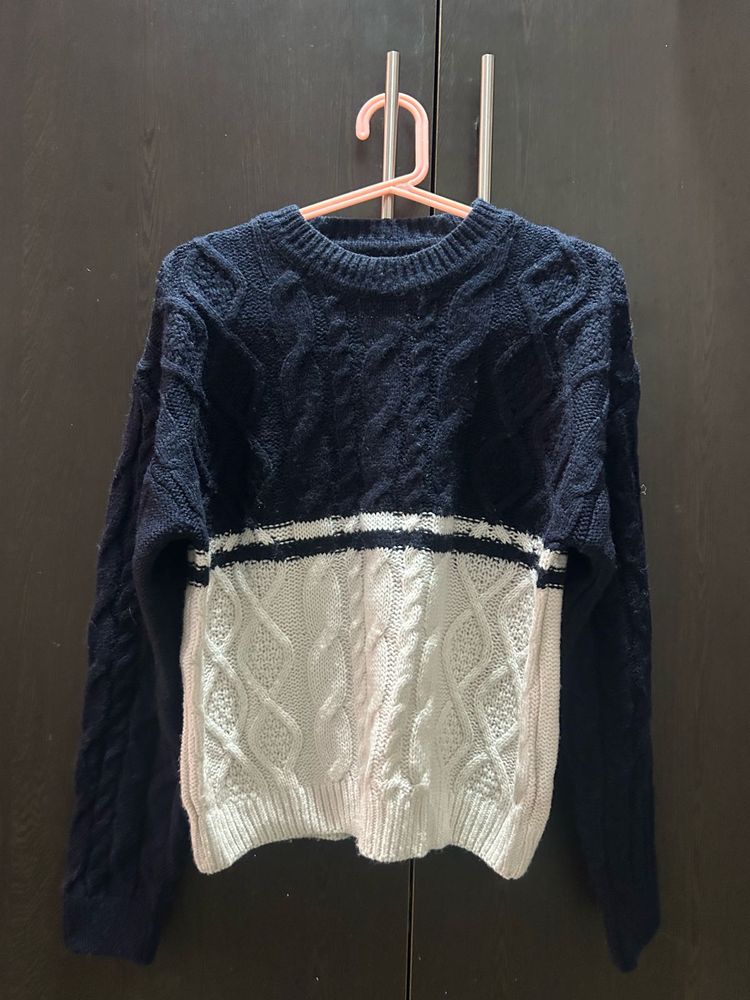 Navy &amp; White Knit Sweater