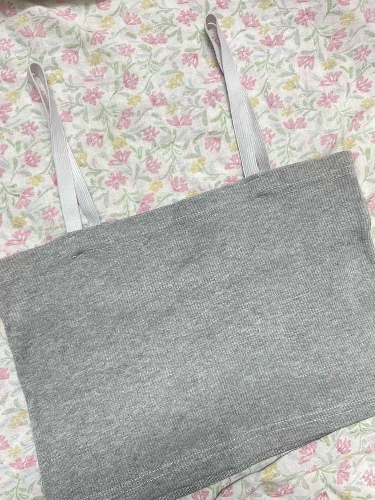 Ribbed Grey Strap Top
