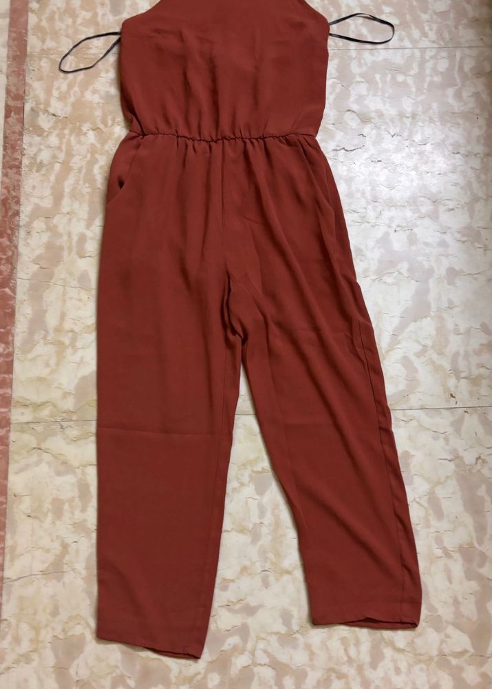 Rust Jumpsuit With Denim Jacket