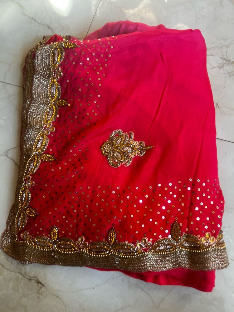 Elegant Red &amp; Pink Saree with stitched blouse💕😘�
