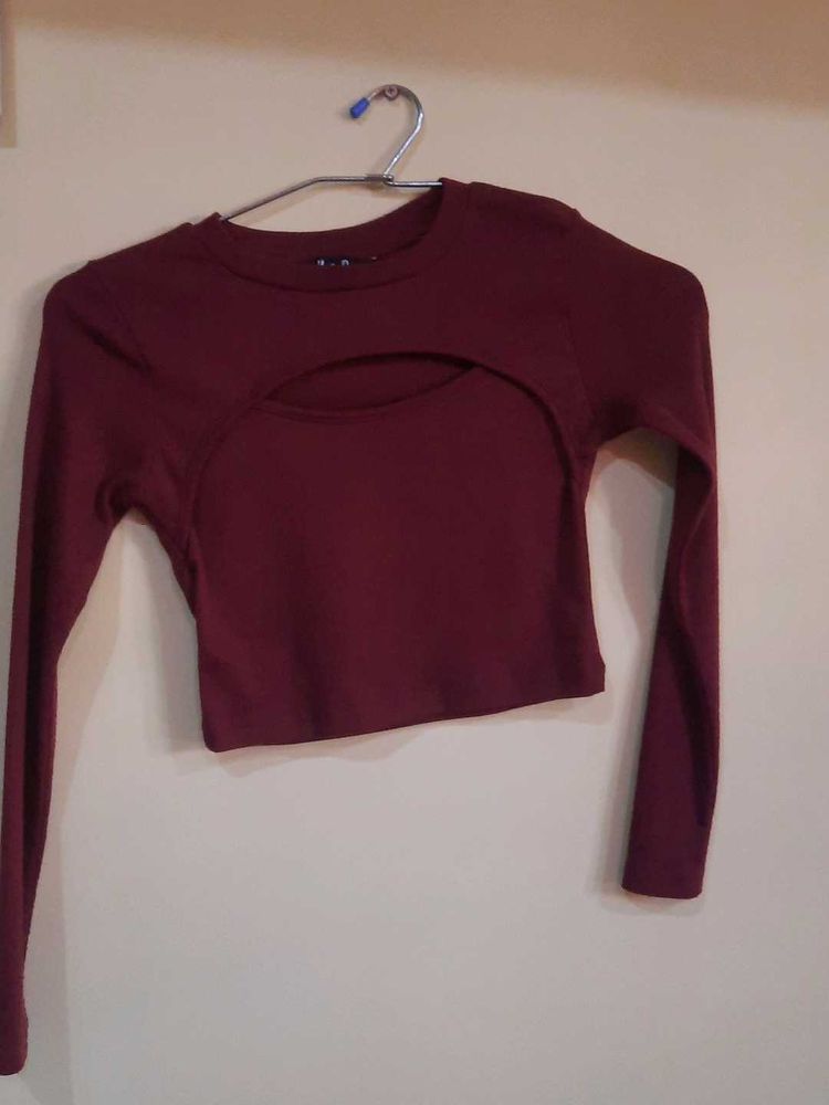 Burgundy Cutout Long Sleeve Top