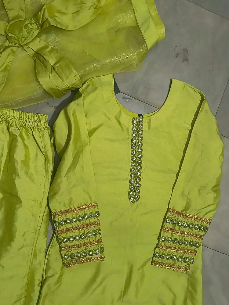 Lime Green Embellished Salwar Kameez
