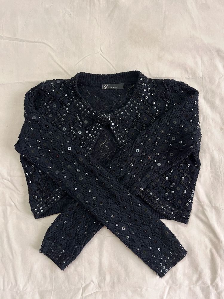 Black Sequin Bolero Jacket