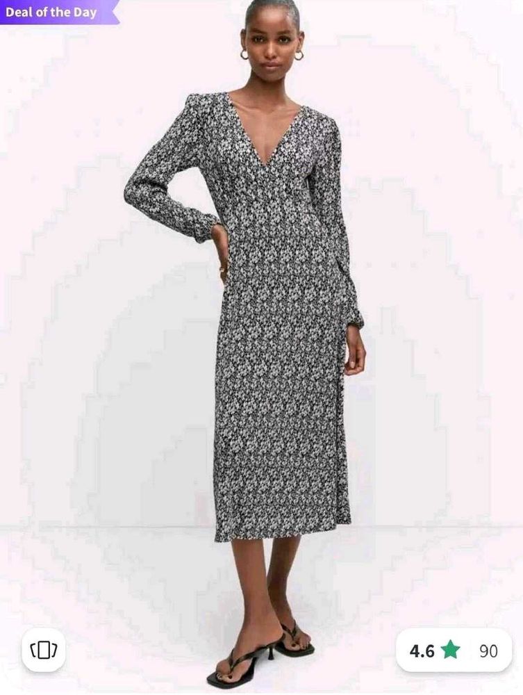 Mango Floral Print Midi Dress