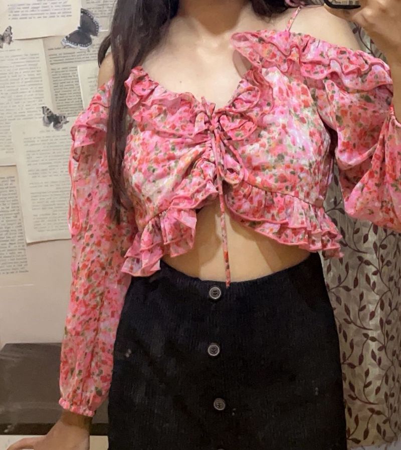Floral Ruffle Crop Top