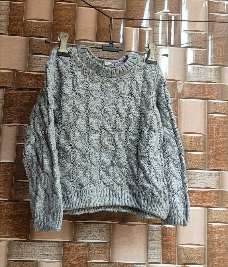 Cozy Grey Cable Knit Sweater