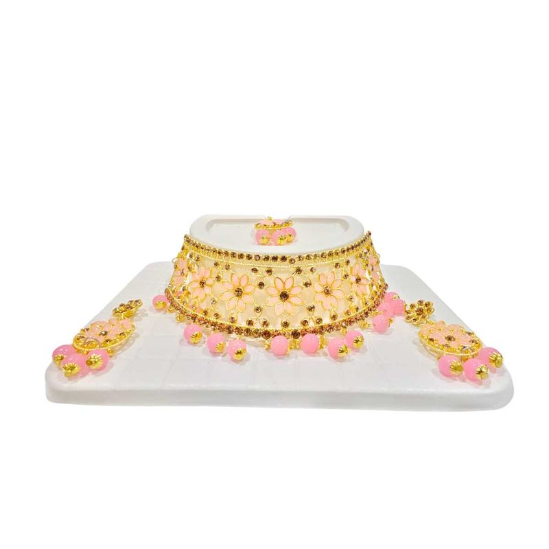Glamorous Floral Gold-Toned Choker Necklace Set