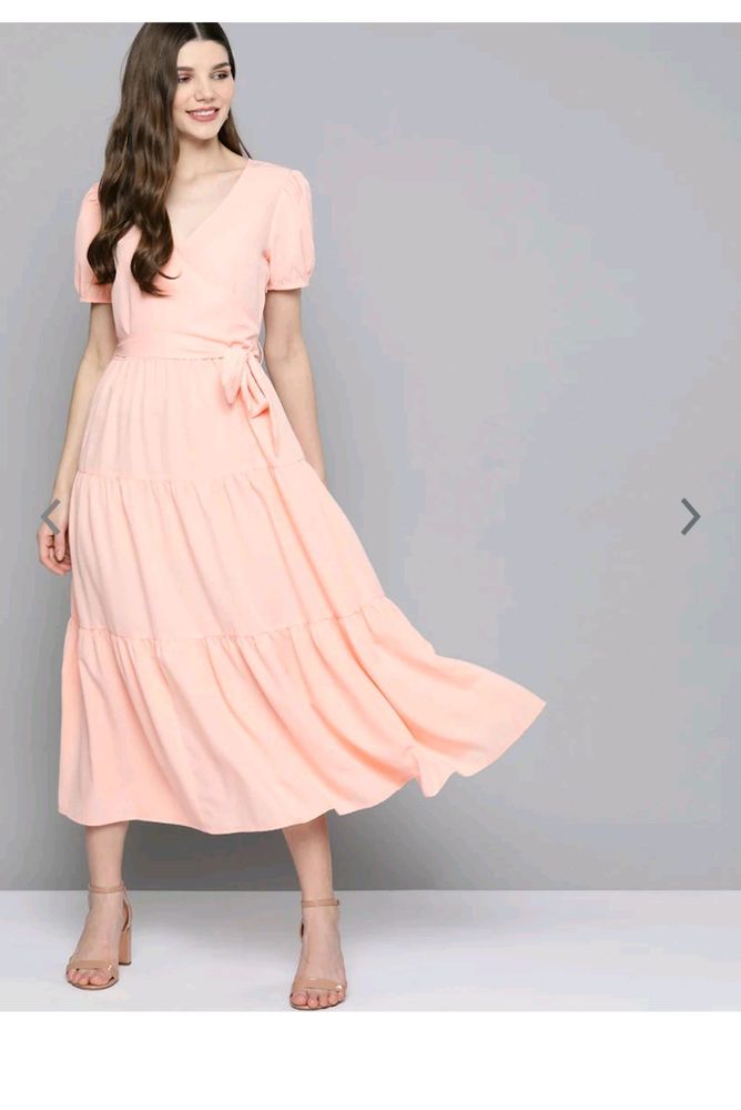 Peach Wrap Midi Dress