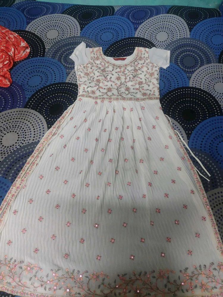 White Embroidered Party Dress with Floral Detailin