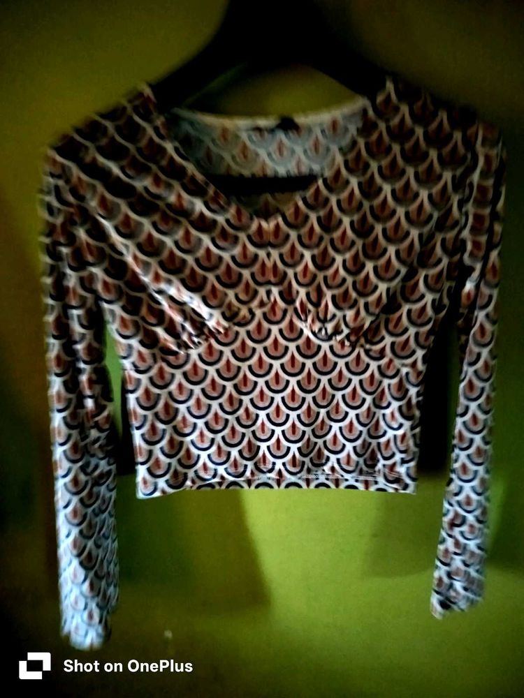 Velvet Patterned Long Sleeve Top/blouse