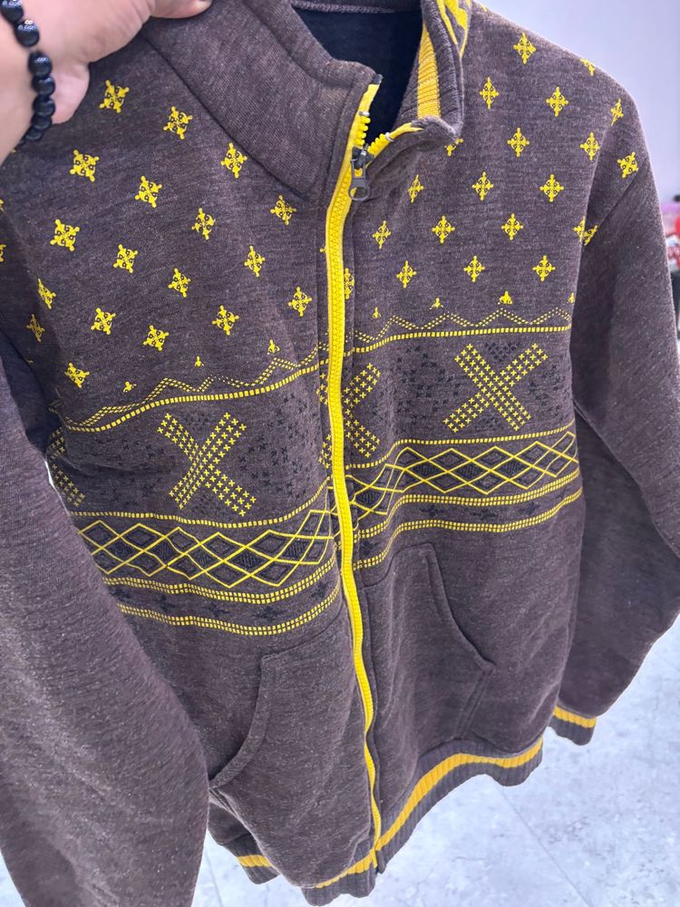 Brown Patterned Zip-Up Jacket