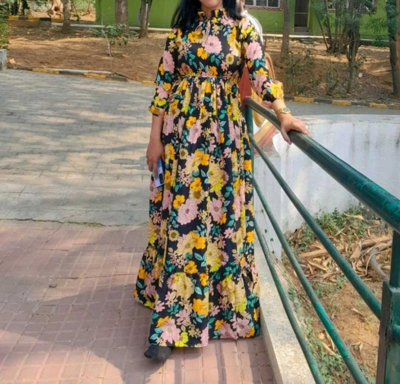 Elegant Women Floral Full Sleeve Printed Dress