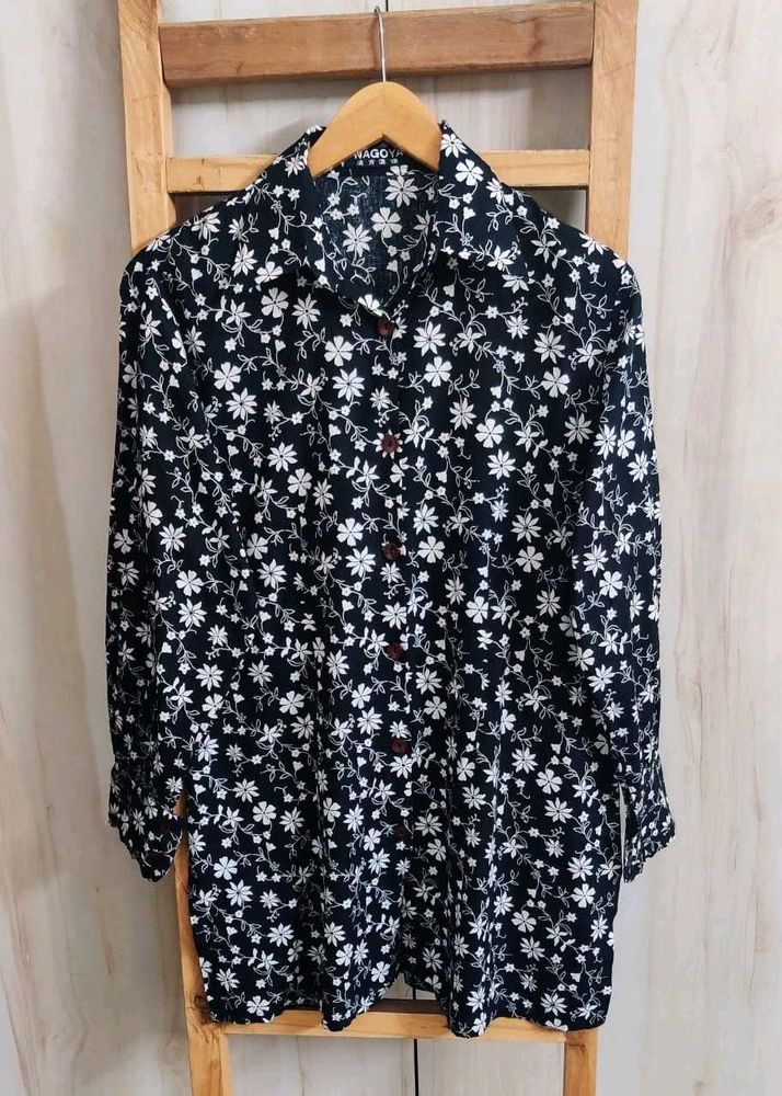 Black Cotton Printed Shirt Size-36