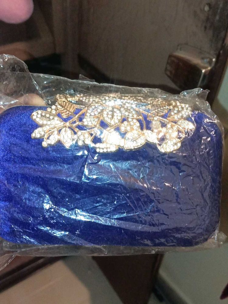 Blue Velvet Beaded Clutch