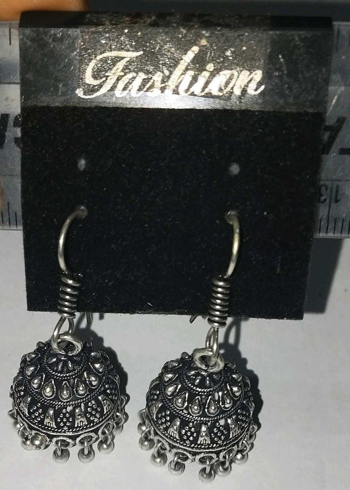Silver Tone Jhumka Bell Earrings