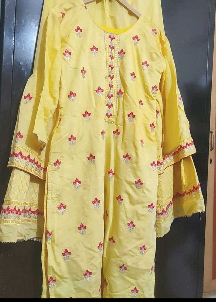 Yellow Sharara Suit With Dupatta For 36 Bust