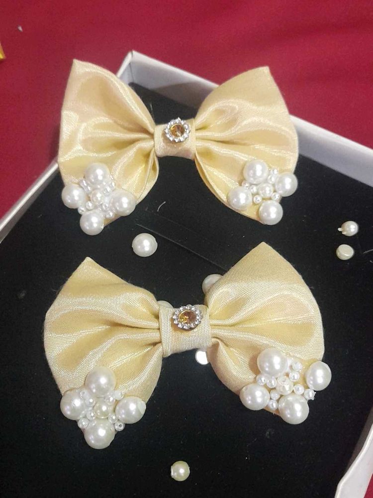 Beige Color Hair Bow Set Of 2