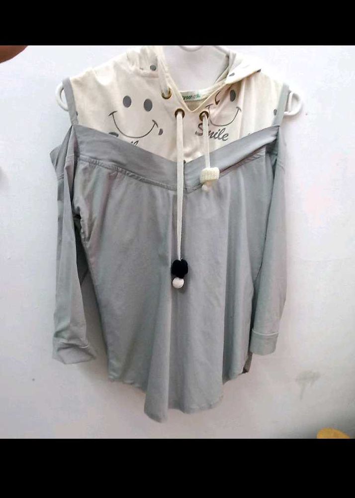 Cute Smile Print Hoodie Top