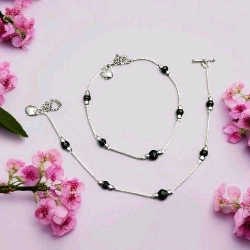 New Silver Beaded Anklet