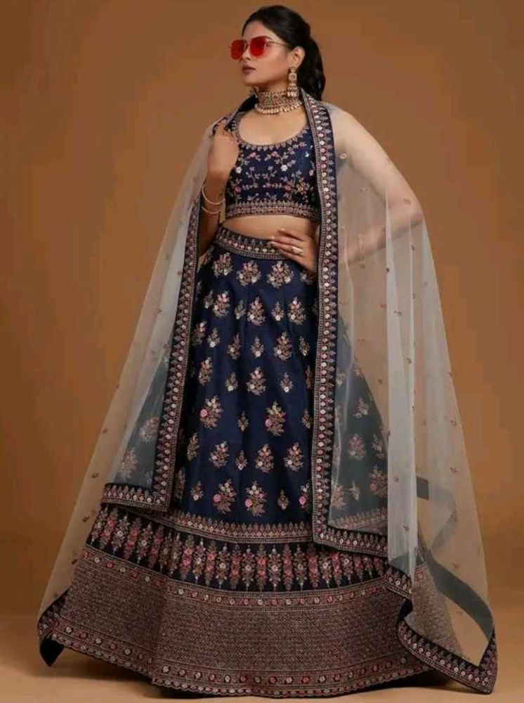 Elegant Navy Blue Embroidered Lehenga Choli