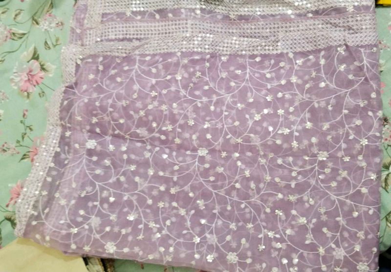 Lilac Floral Embroidered Fabric
