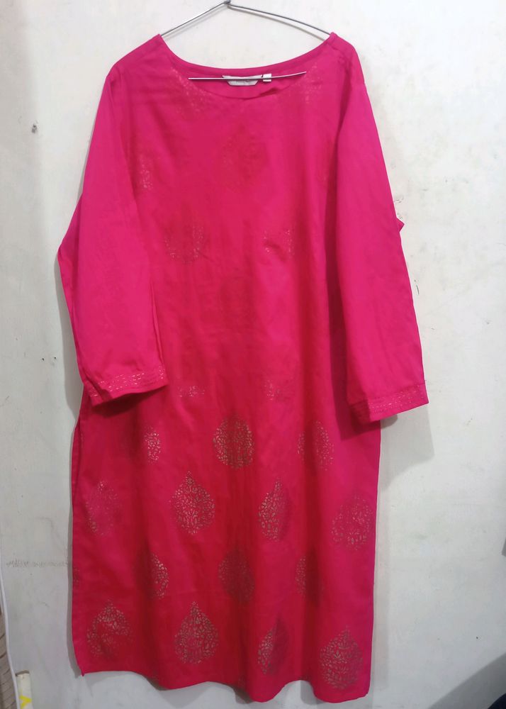 Womens Silk Blend Block Print Straight Kurta