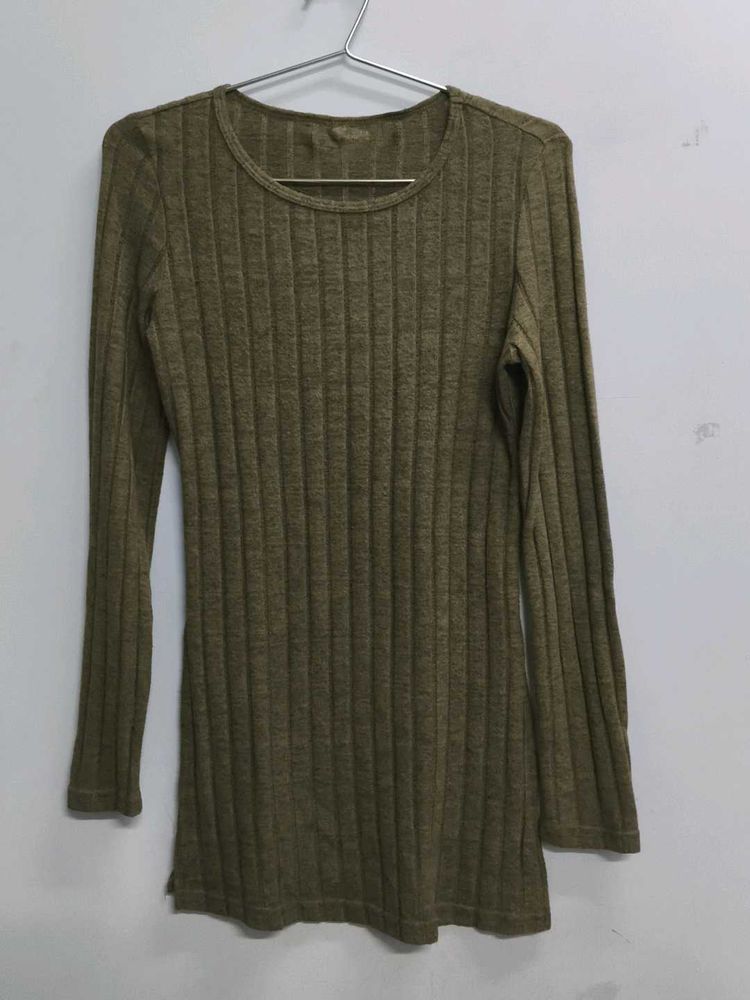 Olive Green Ribbed Long Sleeve Top