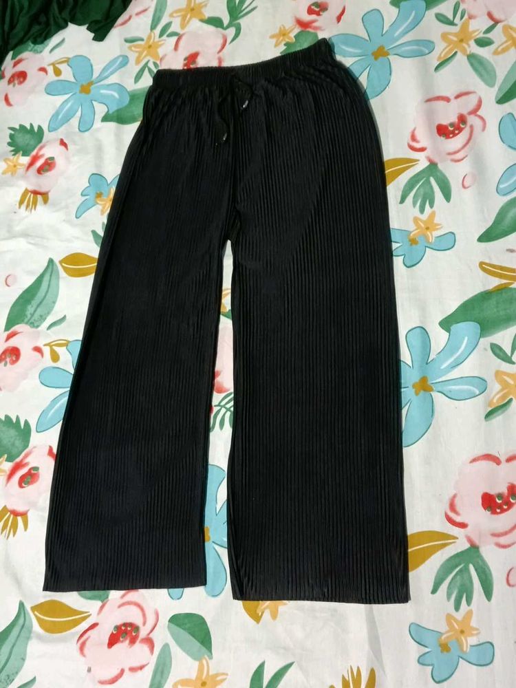 Black Ribbed Wide Leg Pants