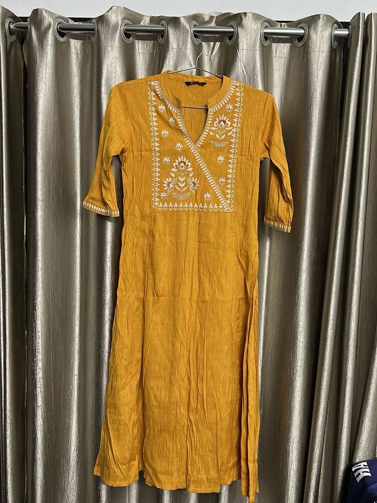 Soch (S)  Mustard Embroidered Kurti