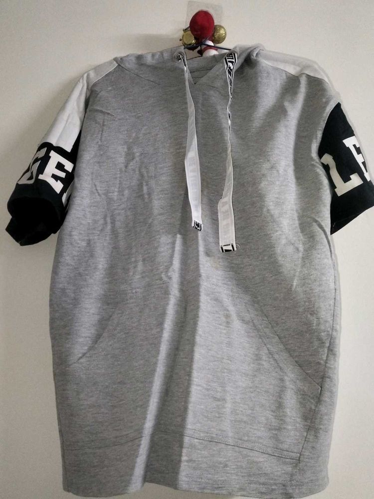 Grey Short Sleeve Hoodie