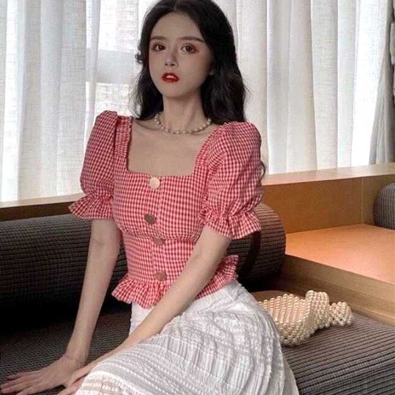 Red Gingham Peplum Top